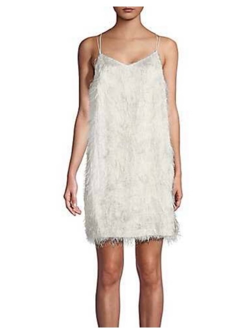 Halston NWT S  Cream Pearl Fringe Slip Dress Disco Sparkle Flapper Mini strappy